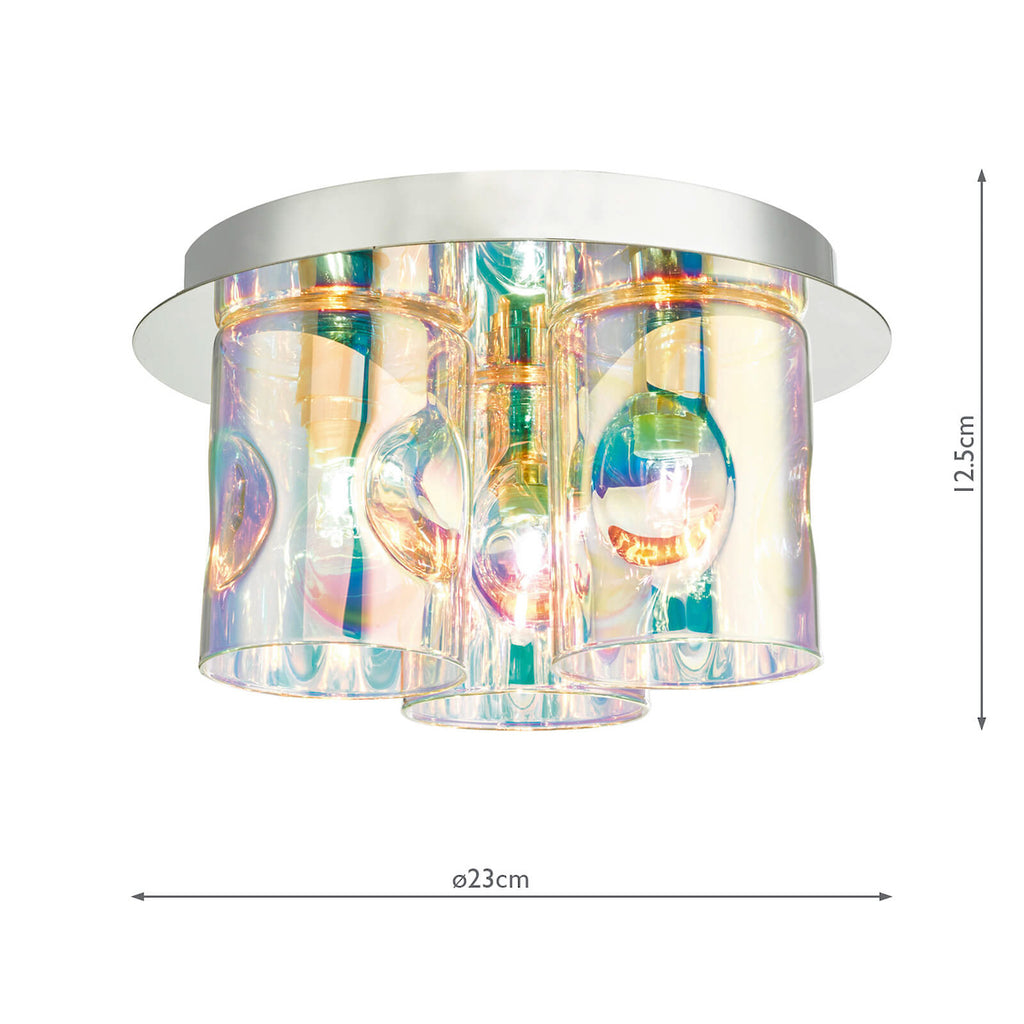 Inter 3 Light Flush Pol Chrome & Iridised Glass<br>Polished Chrome