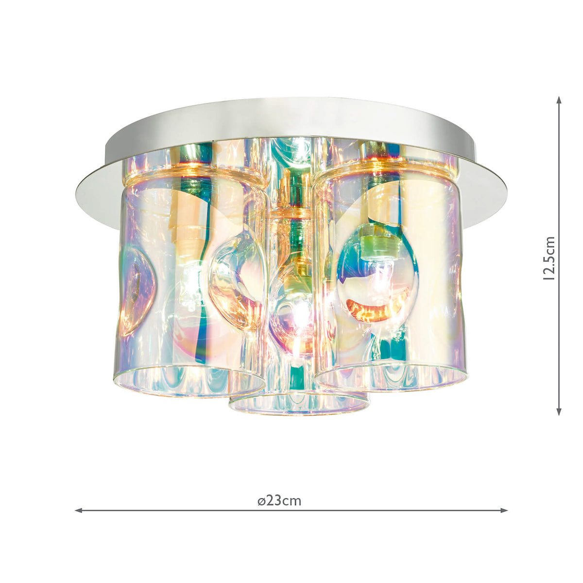 Inter 3 Light Flush Pol Chrome & Iridised Glass<br>Polished Chrome