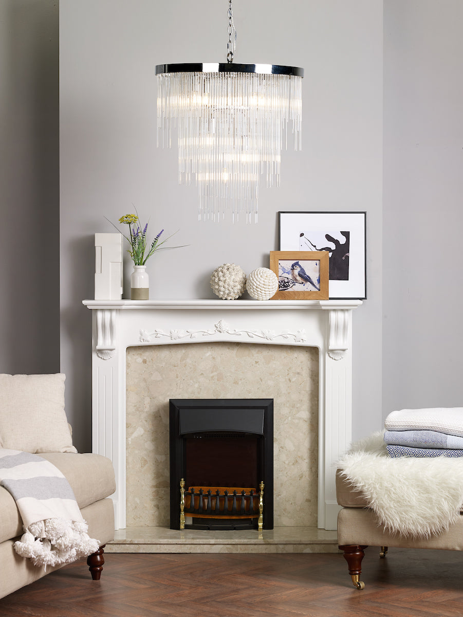 Isla 7 Light Pendant Polished Chrome & Clear Glass Rods<br>Glass