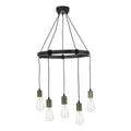 Ivan 5 Light Pendant Rustic Wood Aged Brass Detail<br>Matt Brown