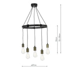 Ivan 5 Light Pendant Rustic Wood Aged Brass Detail<br>Matt Brown