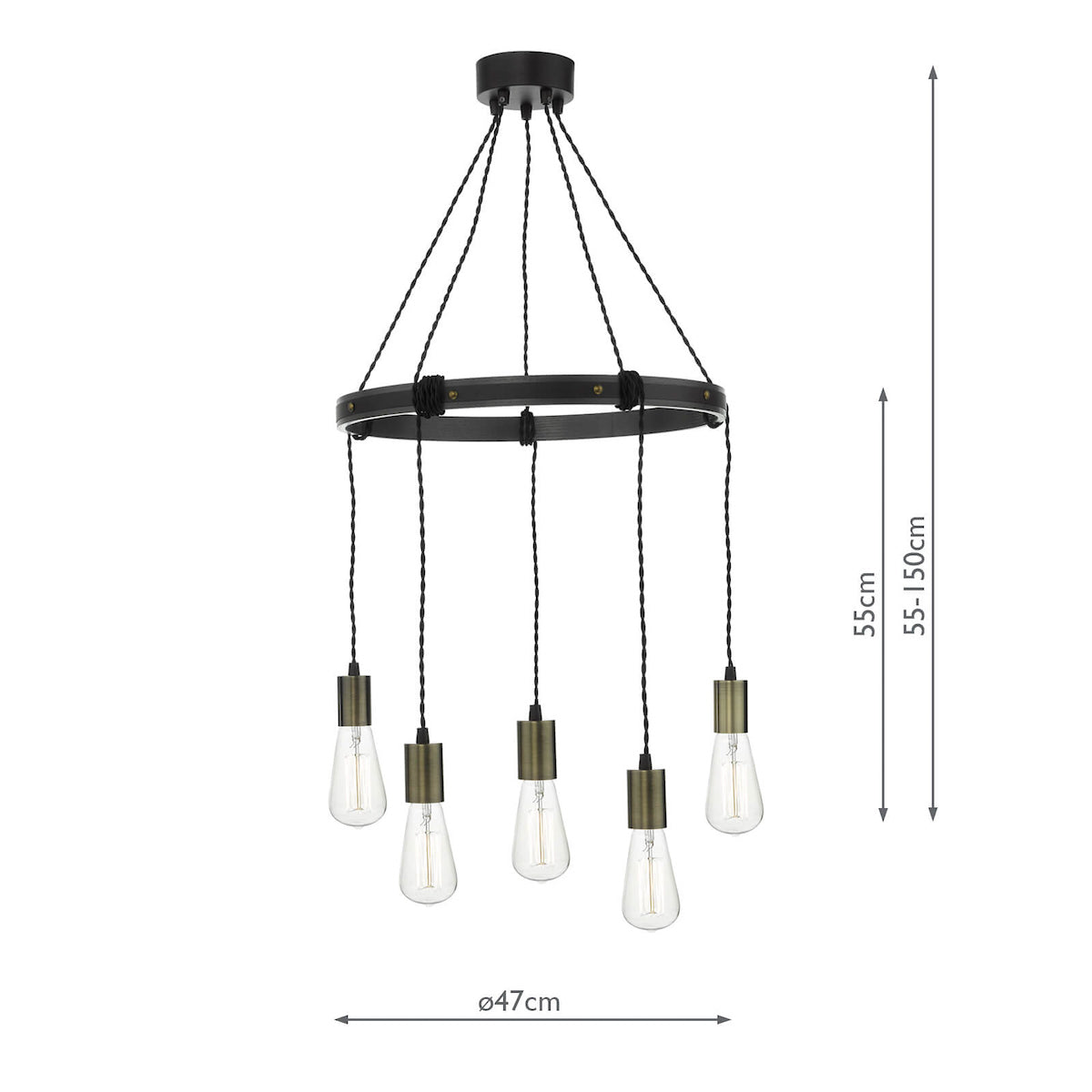 Ivan 5 Light Pendant Rustic Wood Aged Brass Detail<br>Matt Brown