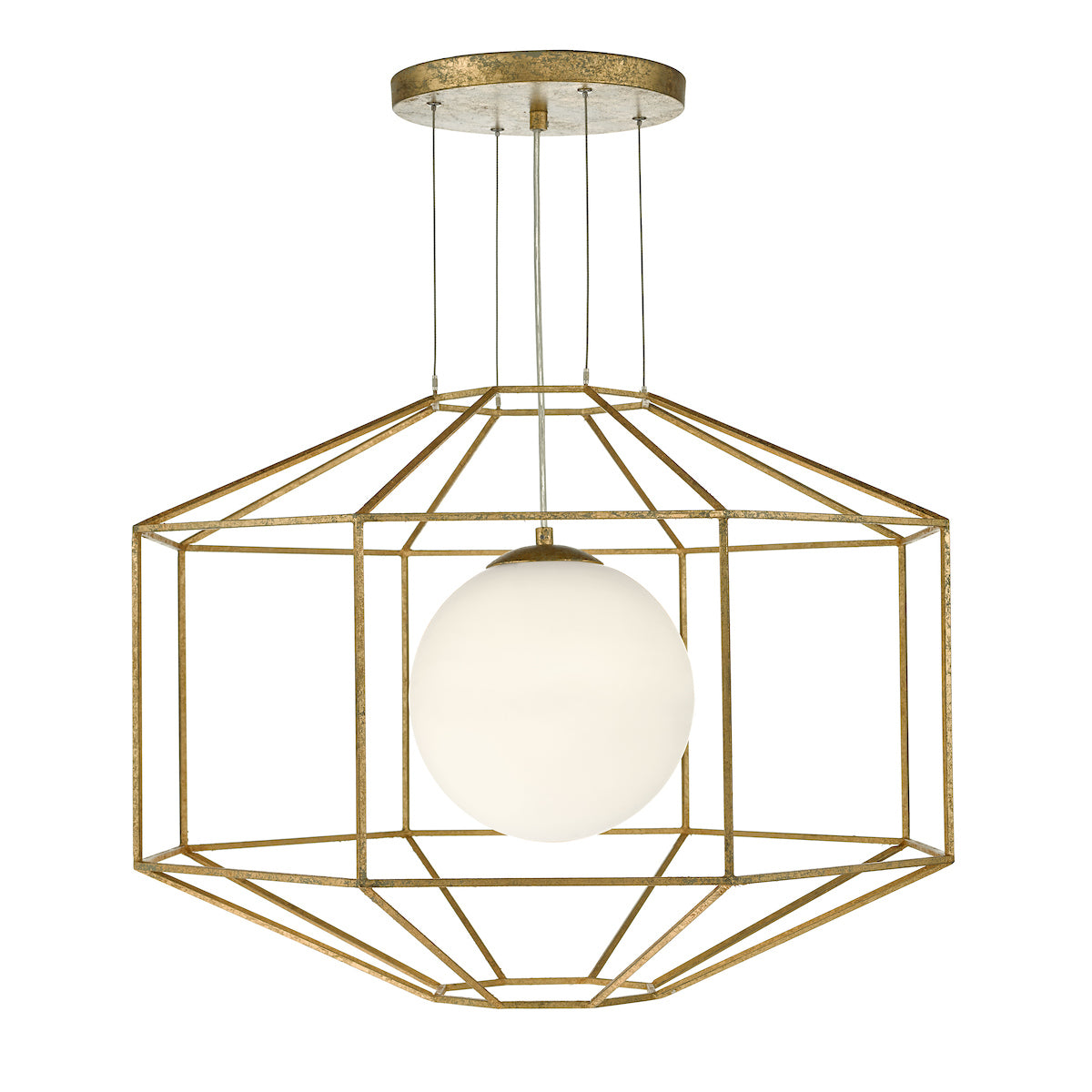 Izmir 1 Light Pendant Hexagonal Old Gold Frame Opal Glass<br>Gold Leaf