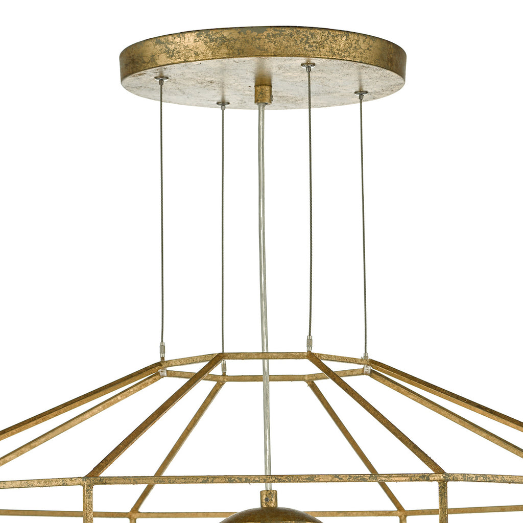 Izmir 1 Light Pendant Hexagonal Old Gold Frame Opal Glass<br>Gold Leaf