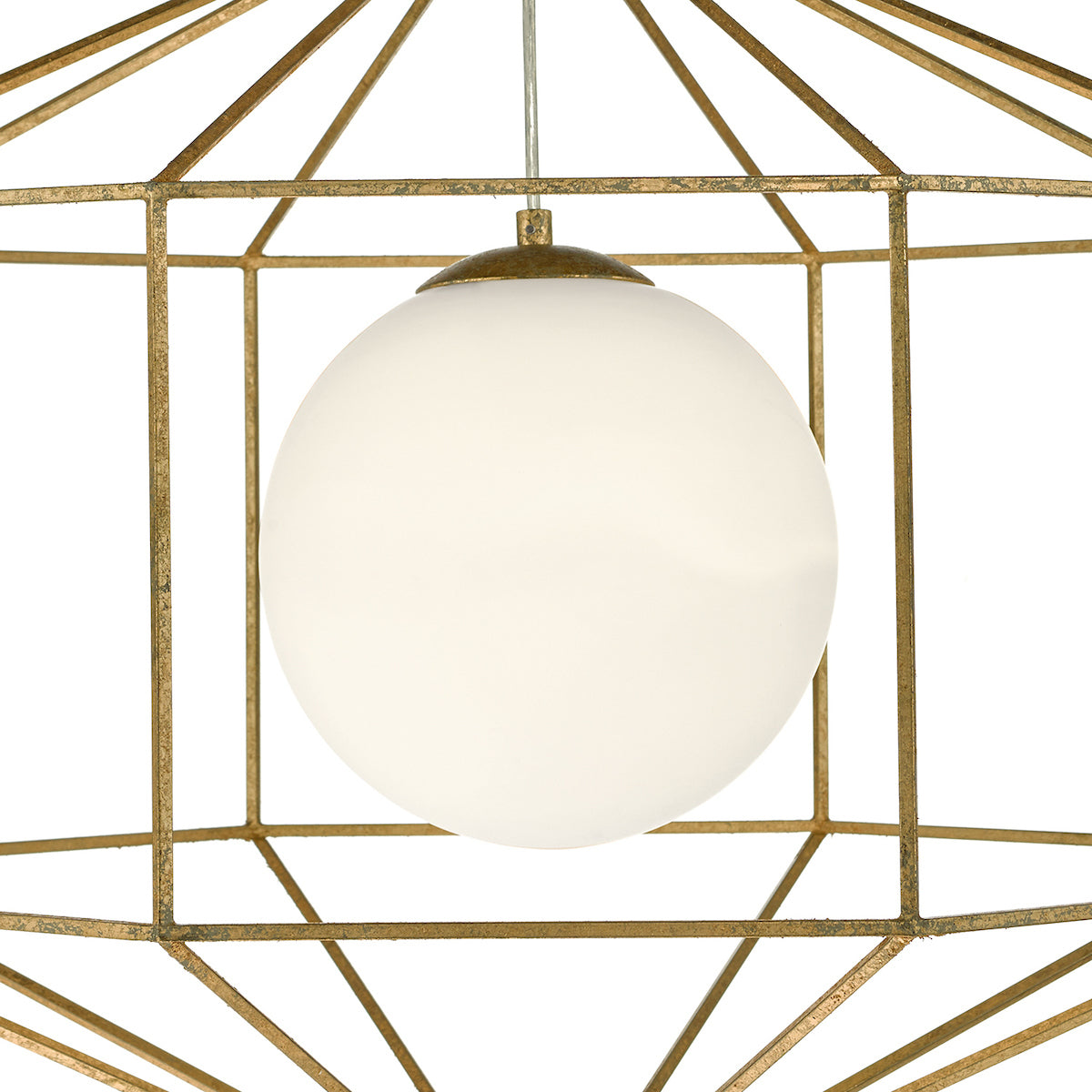 Izmir 1 Light Pendant Hexagonal Old Gold Frame Opal Glass<br>Gold Leaf