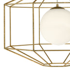Izmir 1 Light Pendant Hexagonal Old Gold Frame Opal Glass<br>Gold Leaf