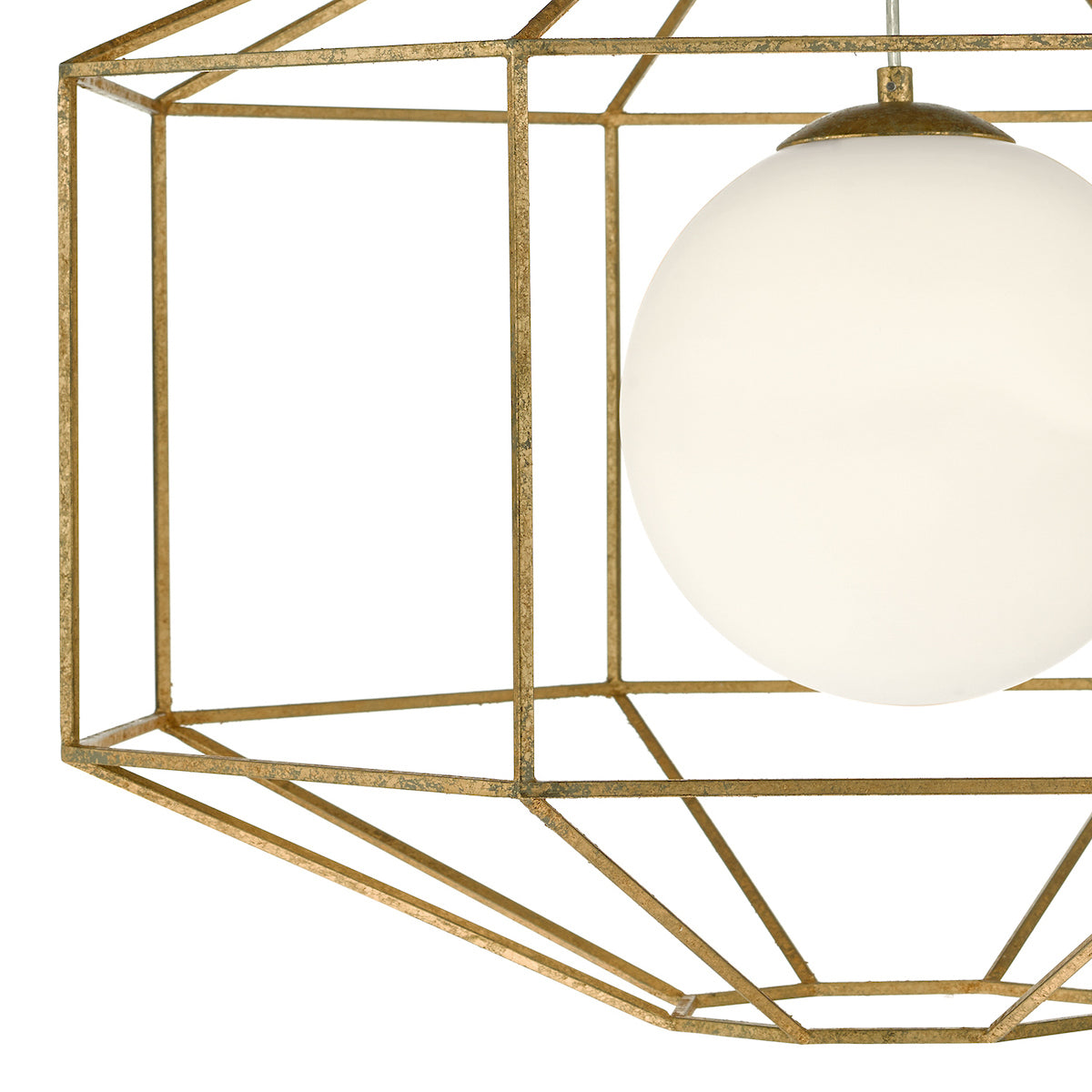 Izmir 1 Light Pendant Hexagonal Old Gold Frame Opal Glass<br>Gold Leaf