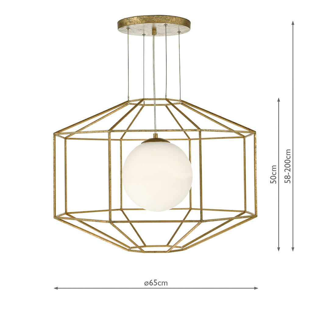 Izmir 1 Light Pendant Hexagonal Old Gold Frame Opal Glass<br>Gold Leaf