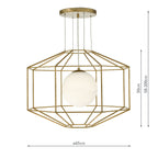 Izmir 1 Light Pendant Hexagonal Old Gold Frame Opal Glass<br>Gold Leaf