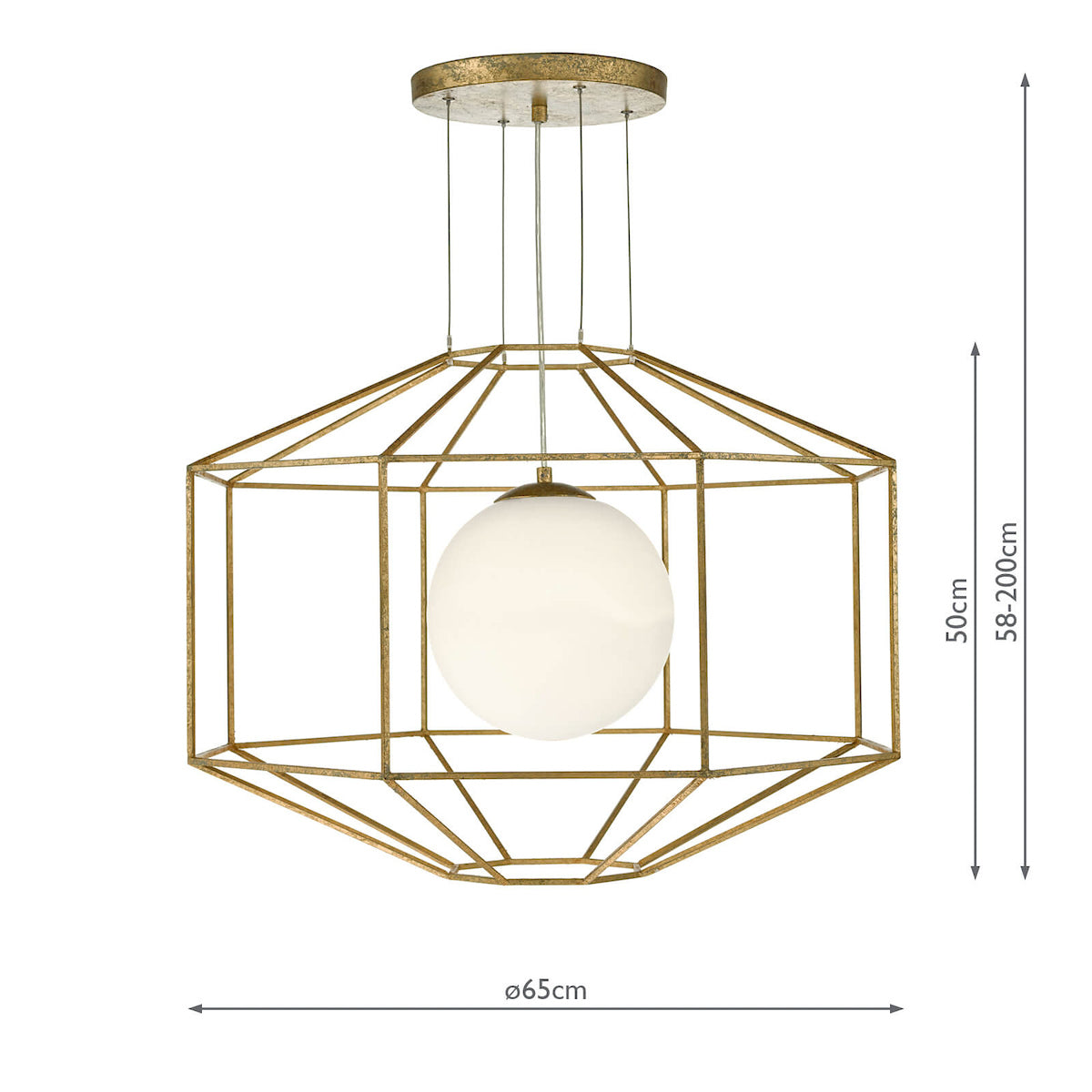 Izmir 1 Light Pendant Hexagonal Old Gold Frame Opal Glass<br>Gold Leaf