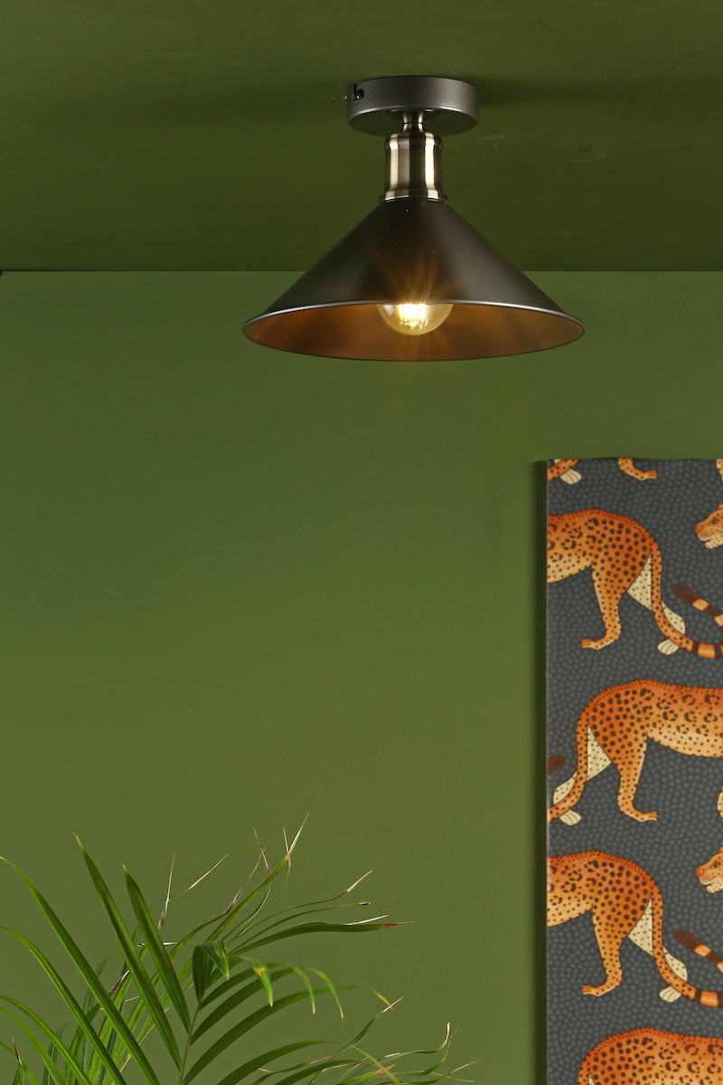 Jalen 1 Light Flush Graphite Antique Brass<br>Matt Grey