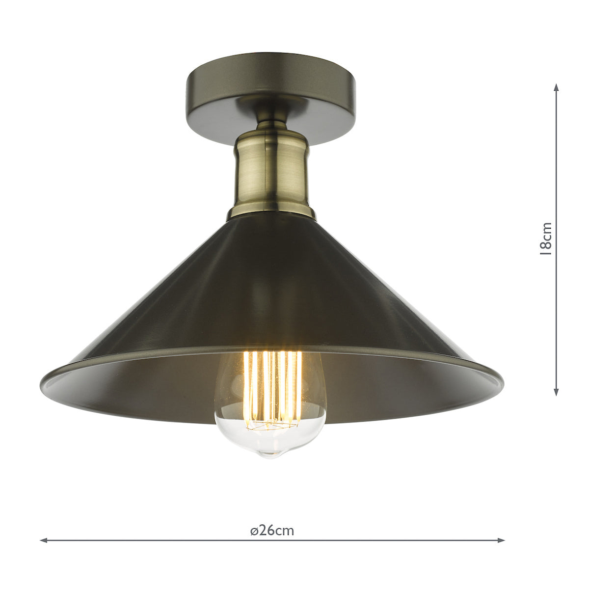 Jalen 1 Light Flush Graphite Antique Brass<br>Matt Grey