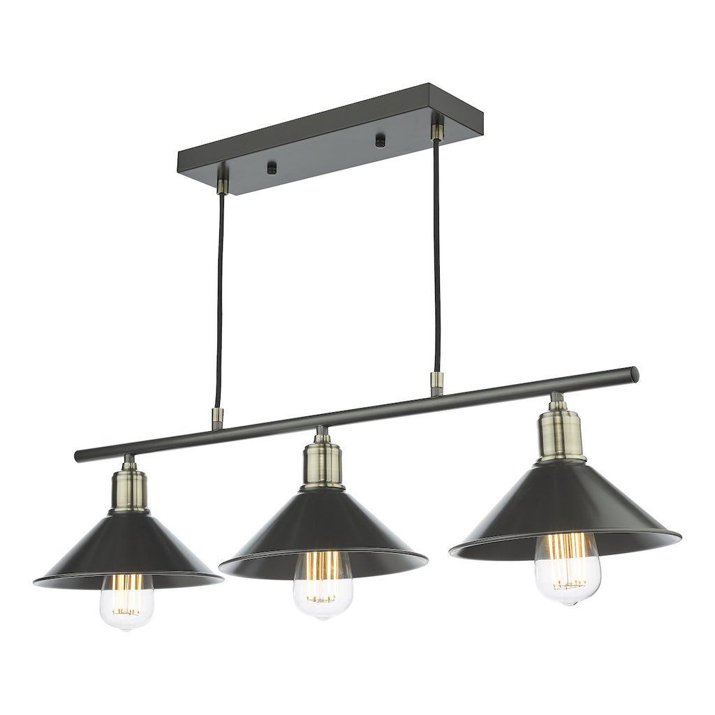 Jalen 3 Light Bar Pendant Graphite Antique Brass<br>Matt Grey