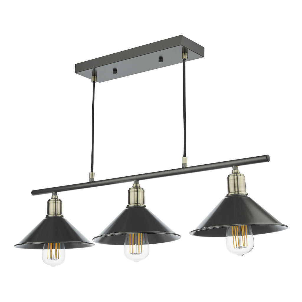 Jalen 3 Light Bar Pendant Graphite Antique Brass<br>Matt Grey