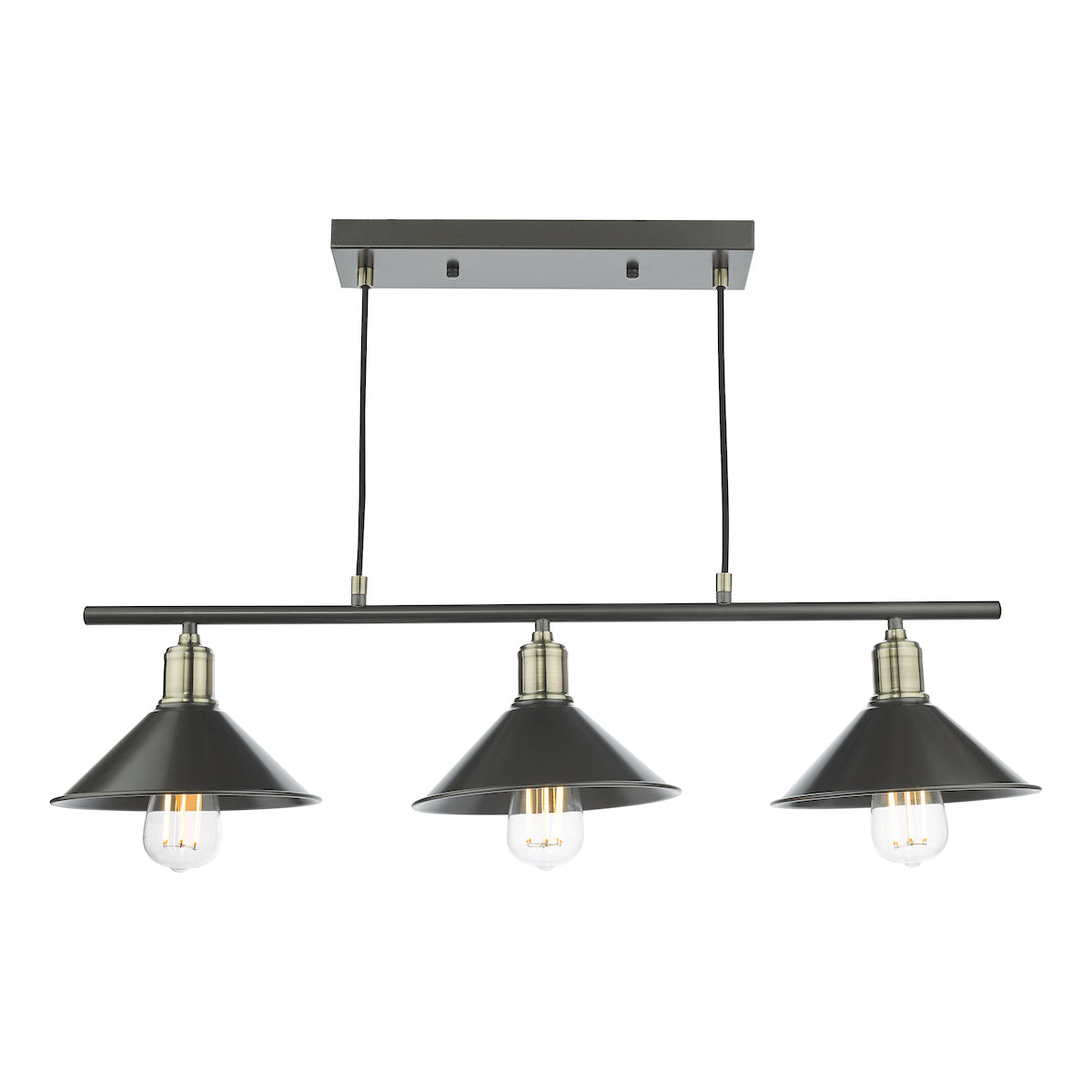 Jalen 3 Light Bar Pendant Graphite Antique Brass<br>Matt Grey