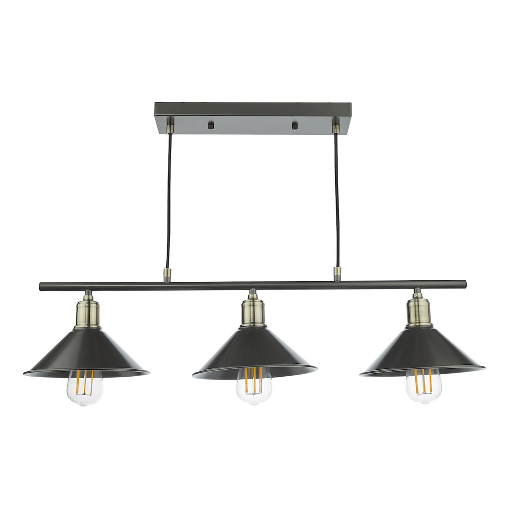 Jalen 3 Light Bar Pendant Graphite Antique Brass<br>Matt Grey