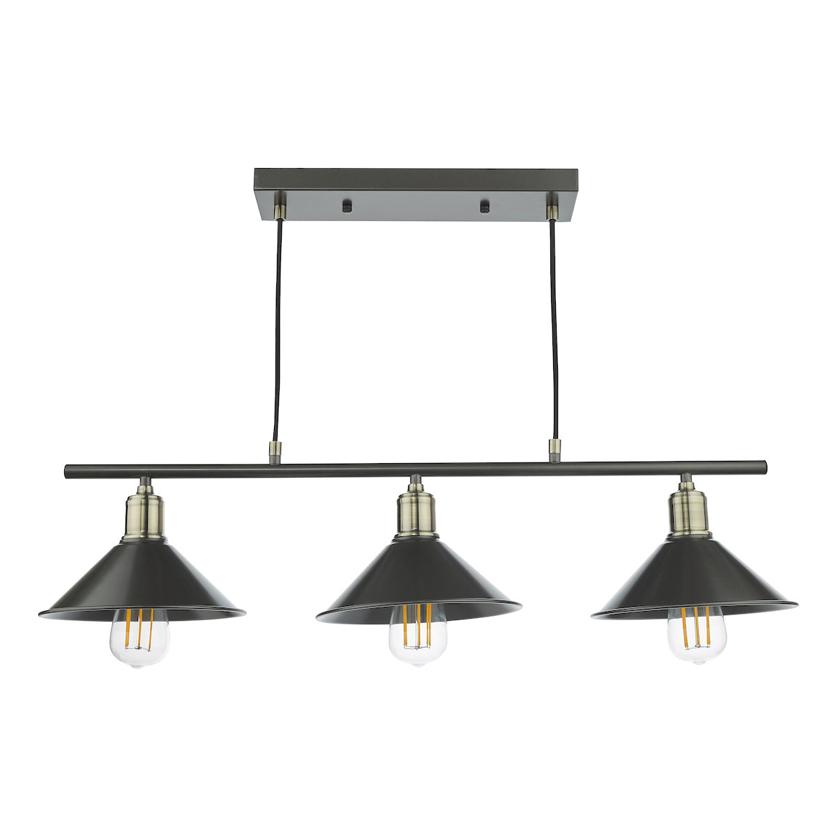 Jalen 3 Light Bar Pendant Graphite Antique Brass<br>Matt Grey