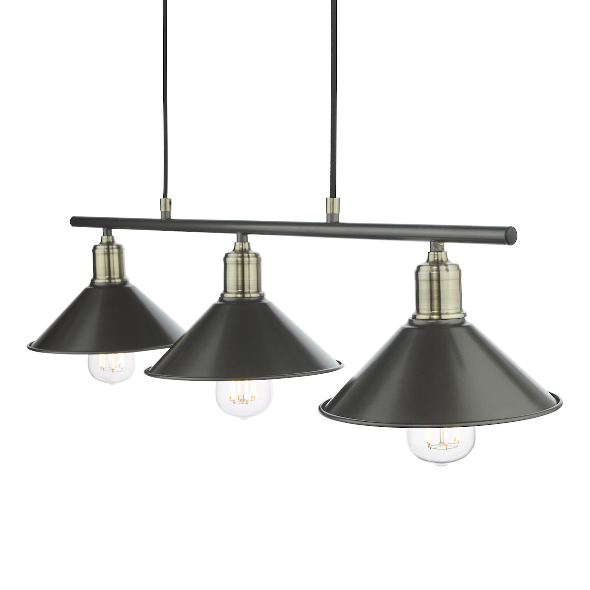 Jalen 3 Light Bar Pendant Graphite Antique Brass<br>Matt Grey