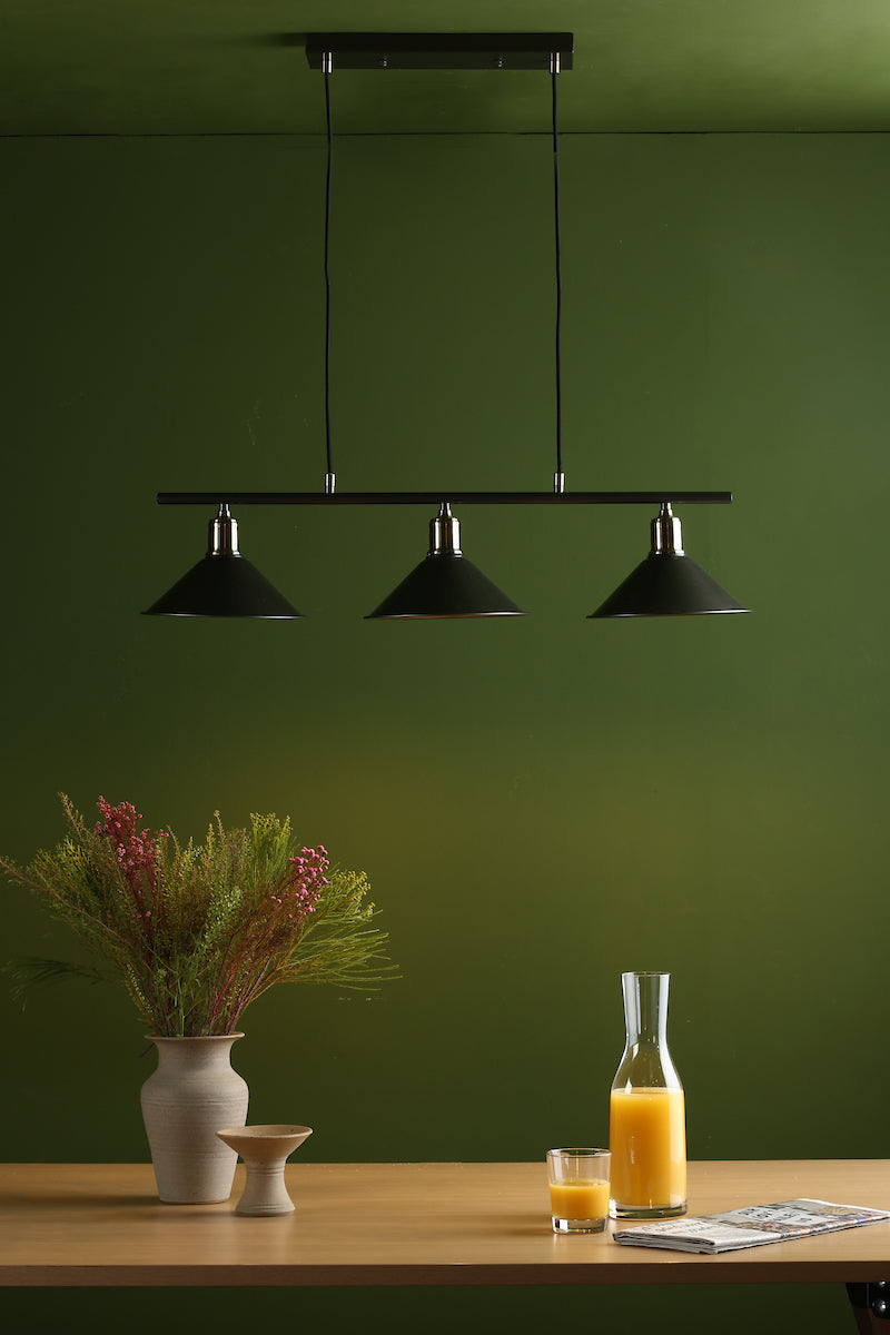 Jalen 3 Light Bar Pendant Graphite Antique Brass<br>Matt Grey