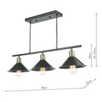 Jalen 3 Light Bar Pendant Graphite Antique Brass<br>Matt Grey