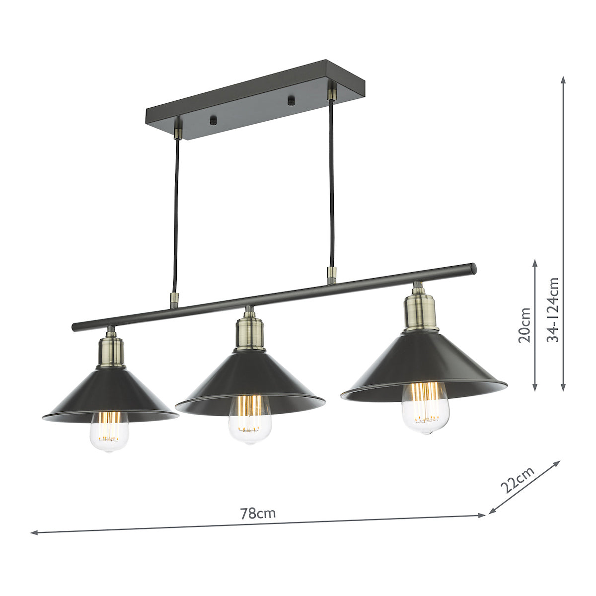 Jalen 3 Light Bar Pendant Graphite Antique Brass<br>Matt Grey