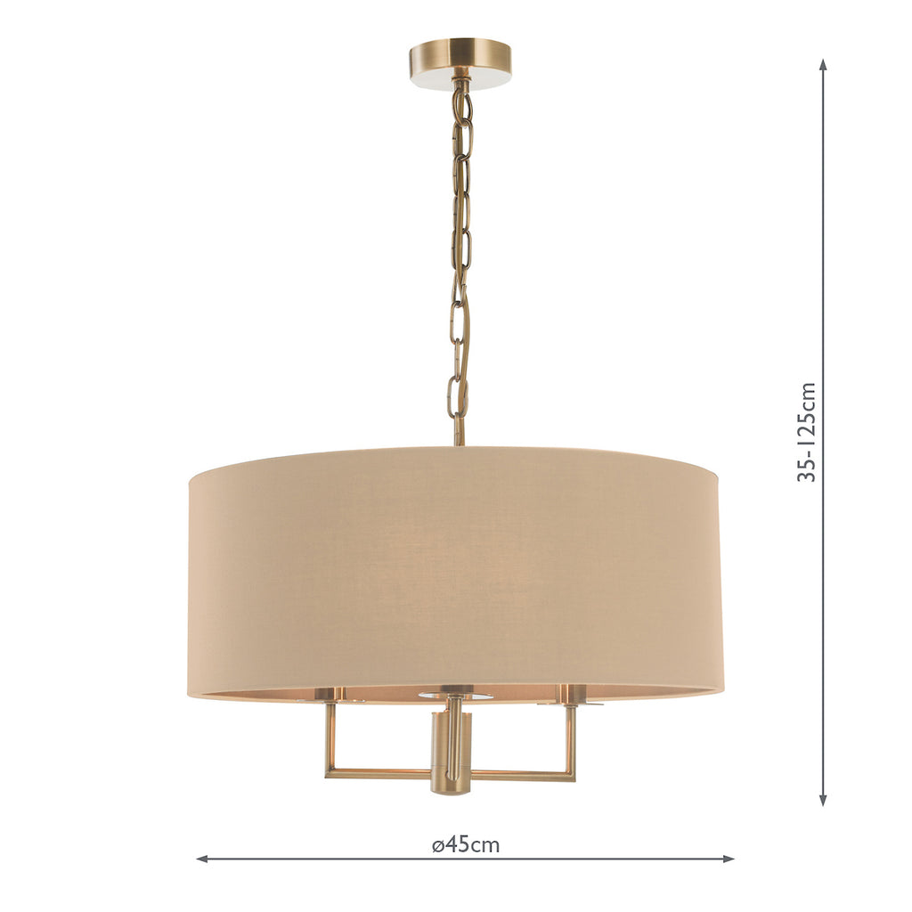 Jamelia 3 Light Shadelier Antique Brass Taupe Shade<br>Antique Brass