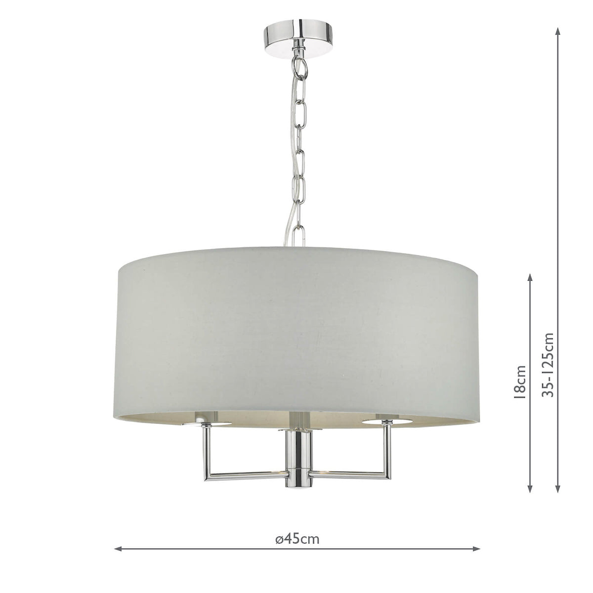 Jamelia 3 Light Pendant Polished Chrome & Grey<br>Polished Chrome