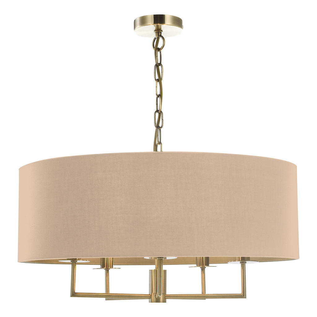 Jamelia 5 Light Shadelier Antique Brass Taupe Shade<br>Antique Brass