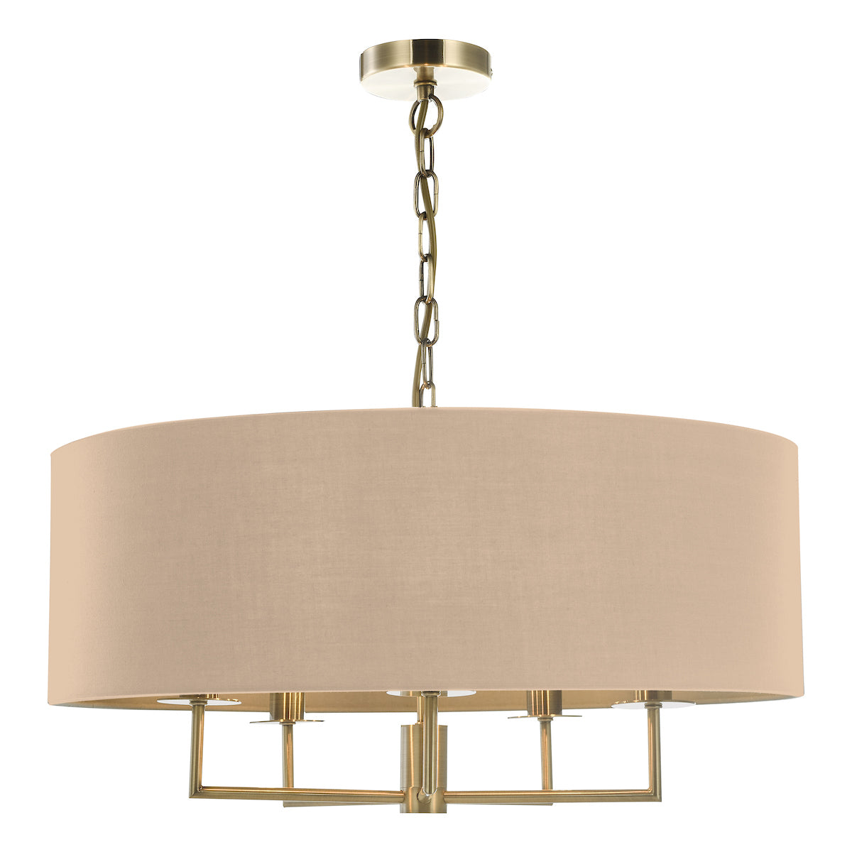 Jamelia 5 Light Shadelier Antique Brass Taupe Shade<br>Antique Brass
