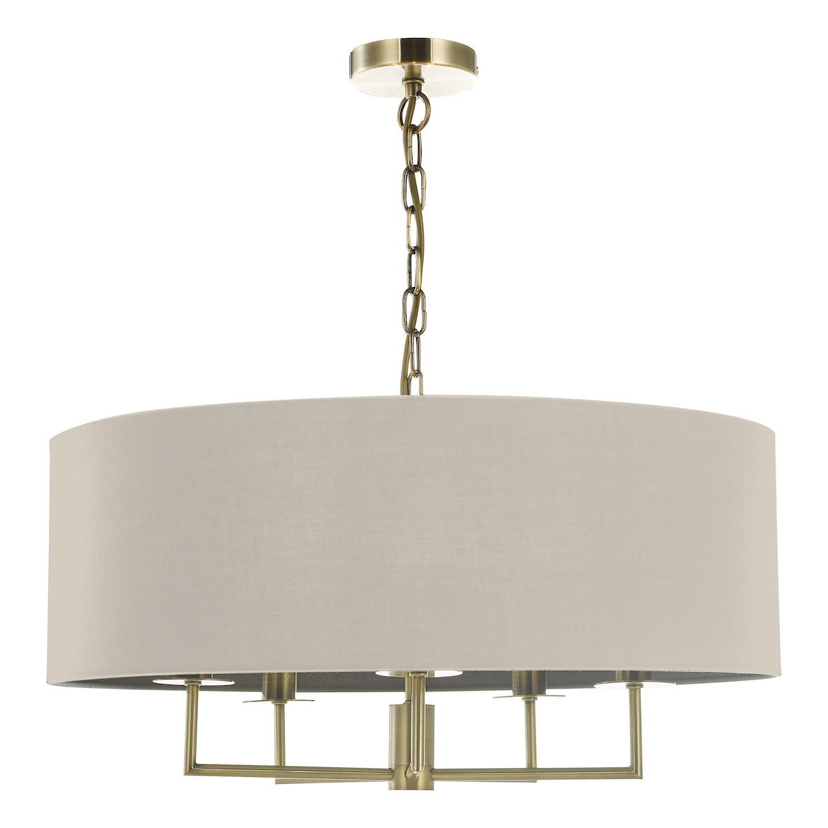 Jamelia 5 Light Shadelier Antique Brass Taupe Shade<br>Antique Brass