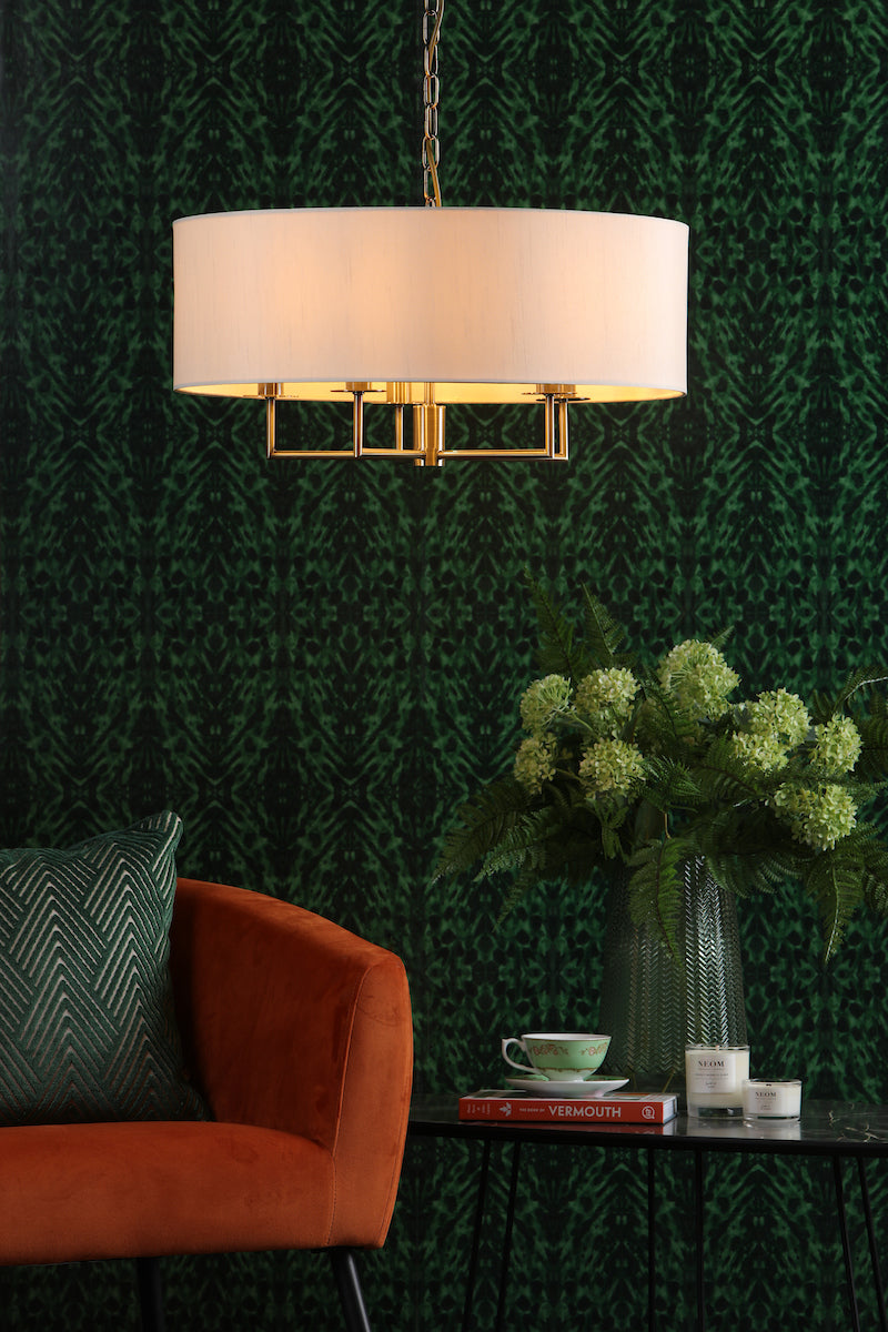 Jamelia 5 Light Shadelier Antique Brass Taupe Shade<br>Antique Brass