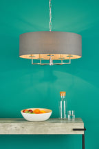 Jamelia 5 Light Shadelier Antique Brass Taupe Shade<br>Antique Brass