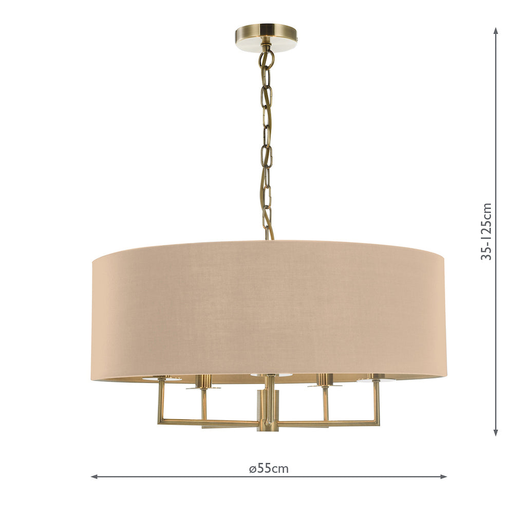 Jamelia 5 Light Shadelier Antique Brass Taupe Shade<br>Antique Brass