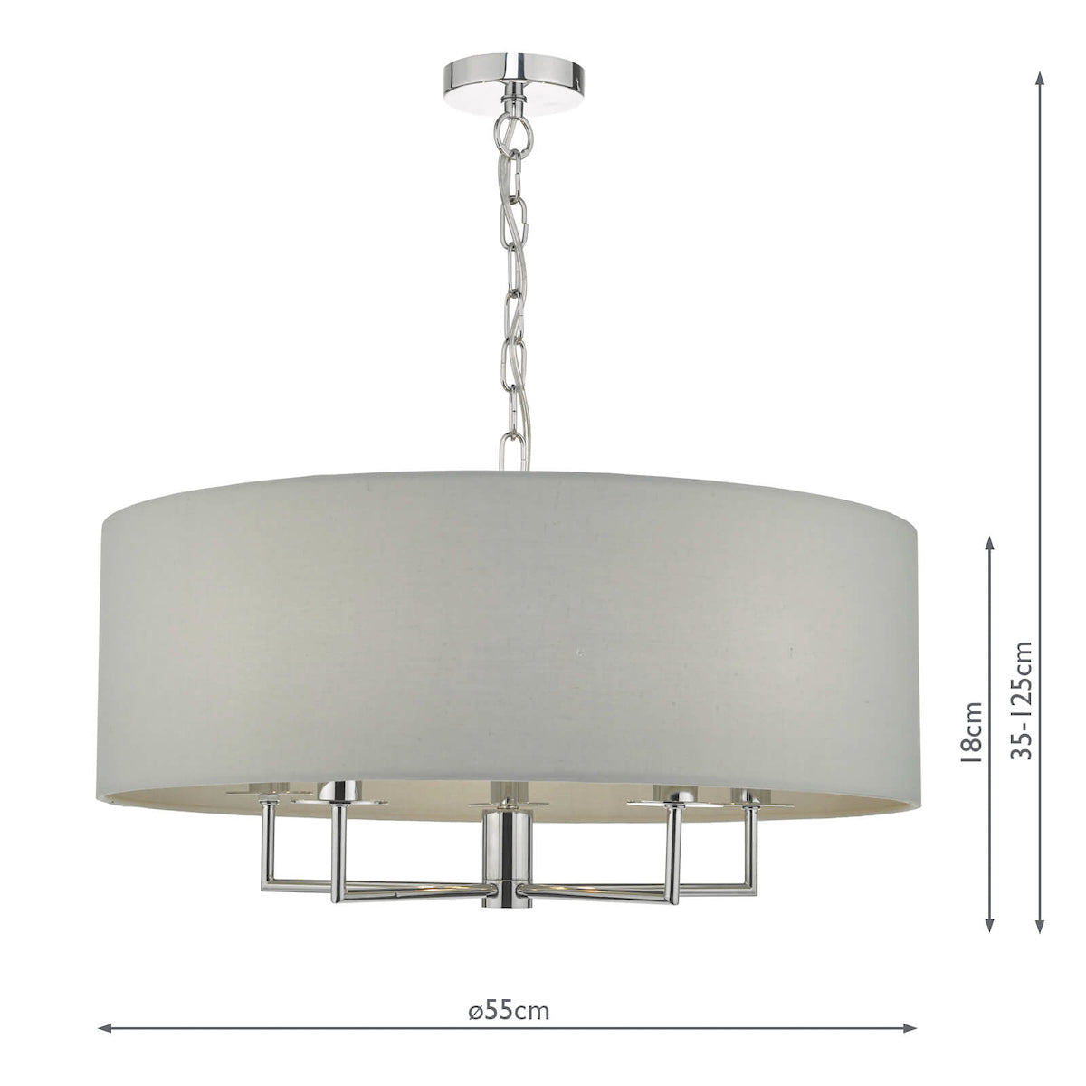 Jamelia 5lt Pendant Polished Chrome & Grey<br>Polished Chrome