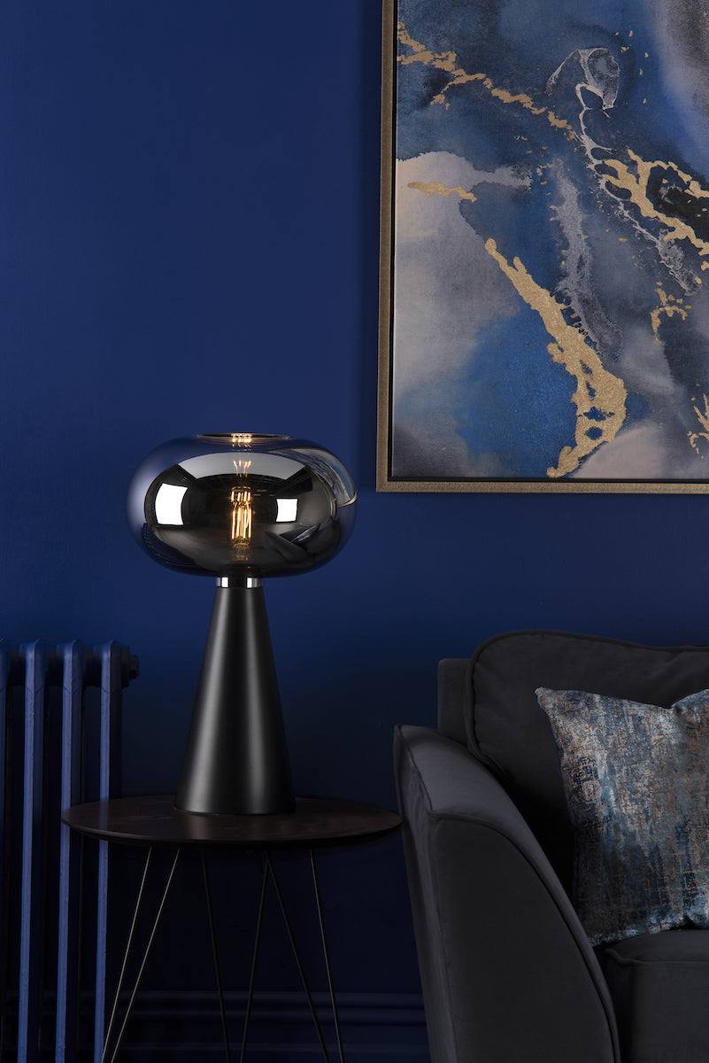 Jensen Table Lamp Smoked Glass Satin Black<br>Smoked Glass