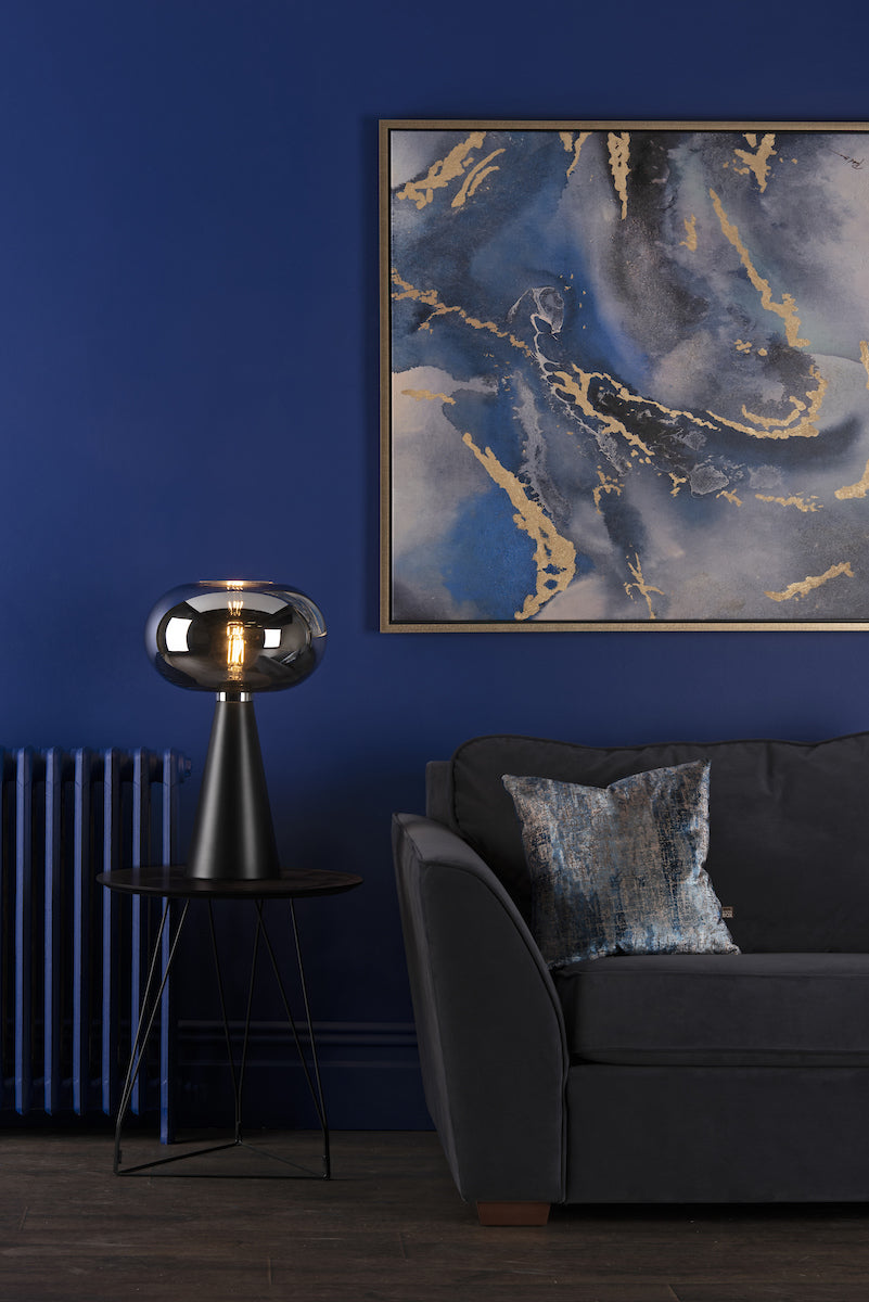 Jensen Table Lamp Smoked Glass Satin Black<br>Smoked Glass