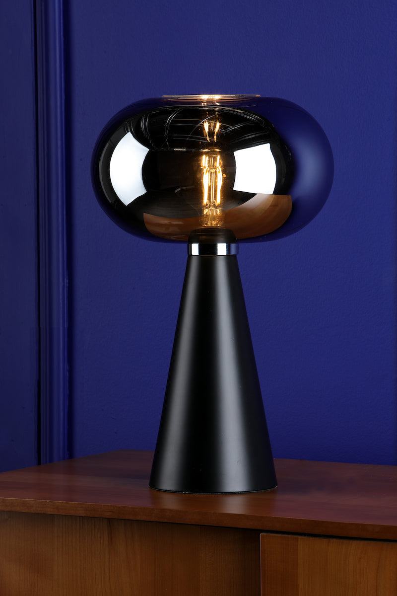 Jensen Table Lamp Smoked Glass Satin Black<br>Smoked Glass