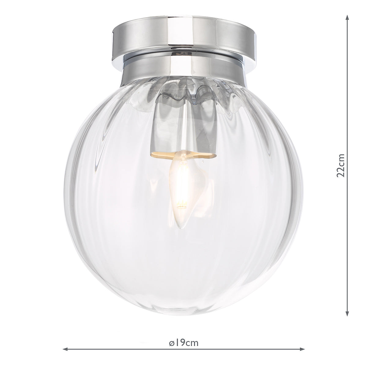 Kavi Bathroom Flush Polished Chrome Glass IP44<br>Ribbed Glass