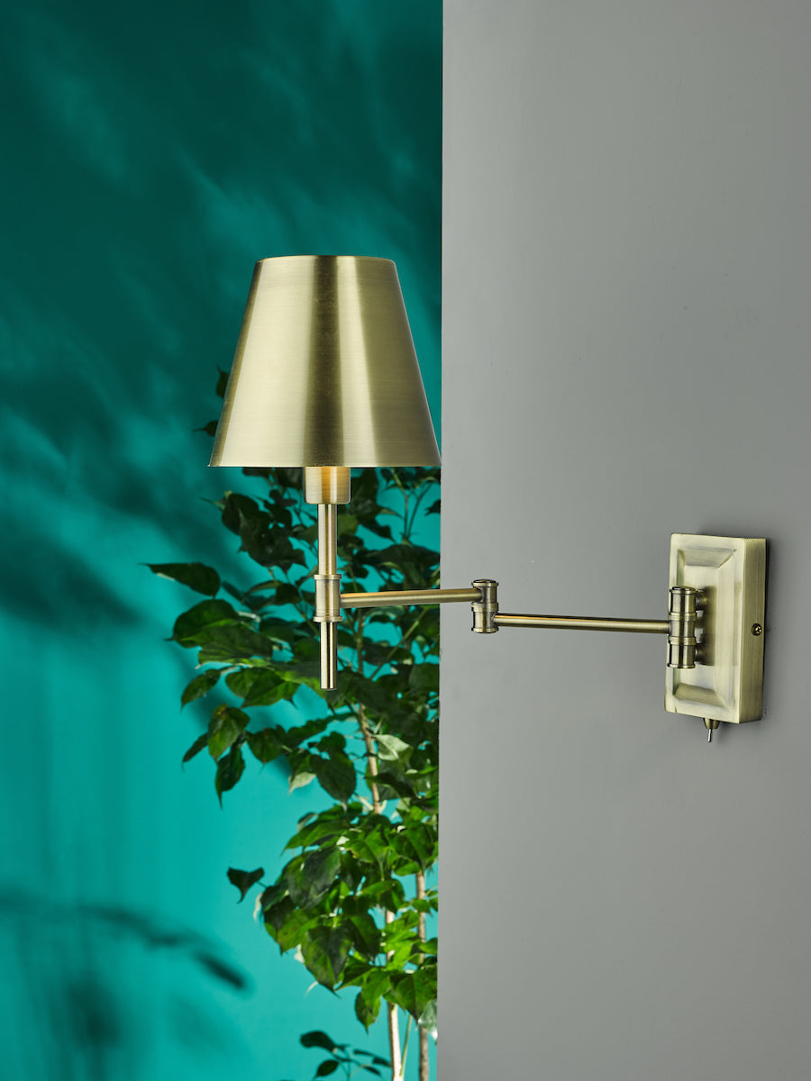 Kensington 1 Light Swing Arm Wall Light Antique Brass<br>Antique Brass