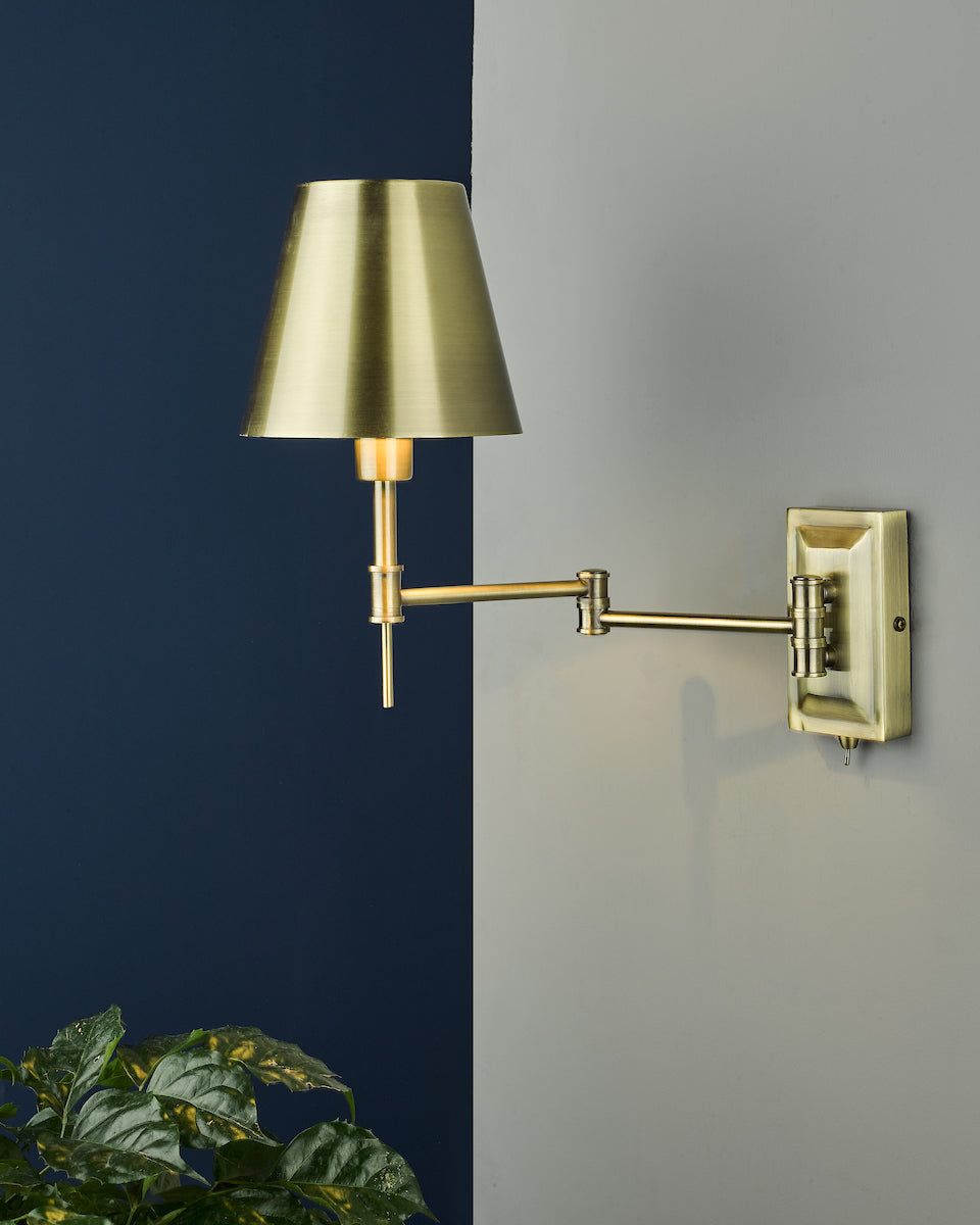 Kensington 1 Light Swing Arm Wall Light Antique Brass<br>Antique Brass