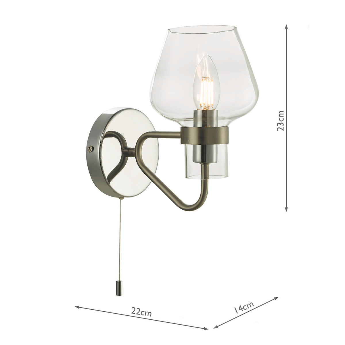 Keta Wall Light Satin Chrome Glass<br>Satin Chrome