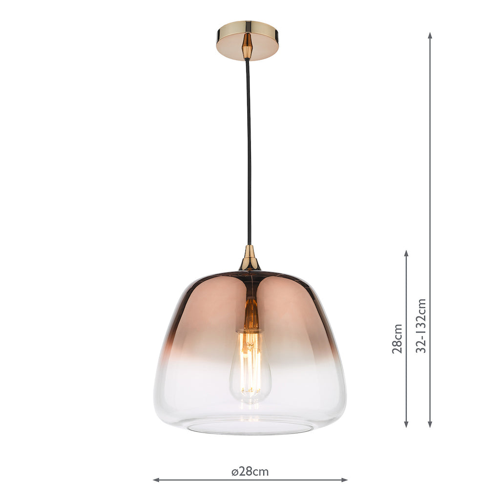 Klaxon 1 Light Pendant Ombre Copper Glass<br>Copper Glass