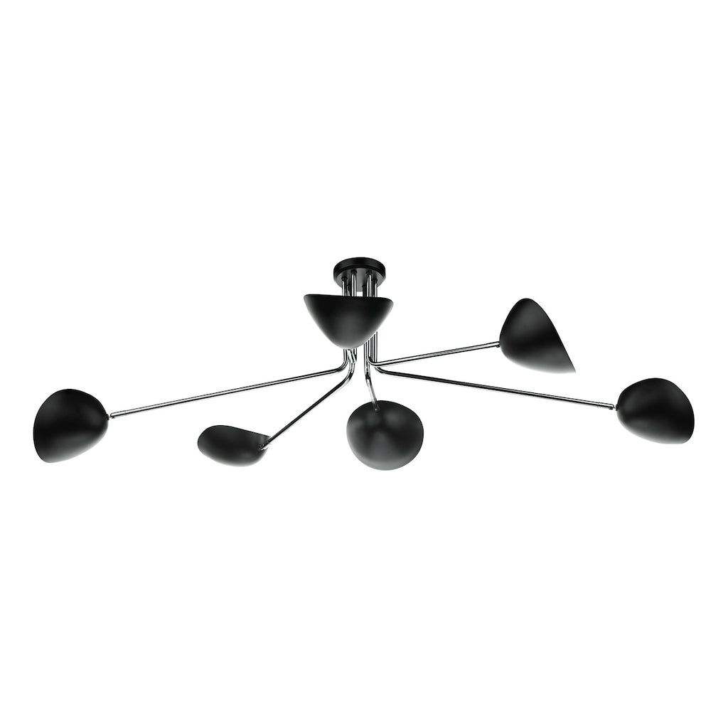 Krug 6 Light Semi Flush Black & Polished Chrome<br>Polished Chrome