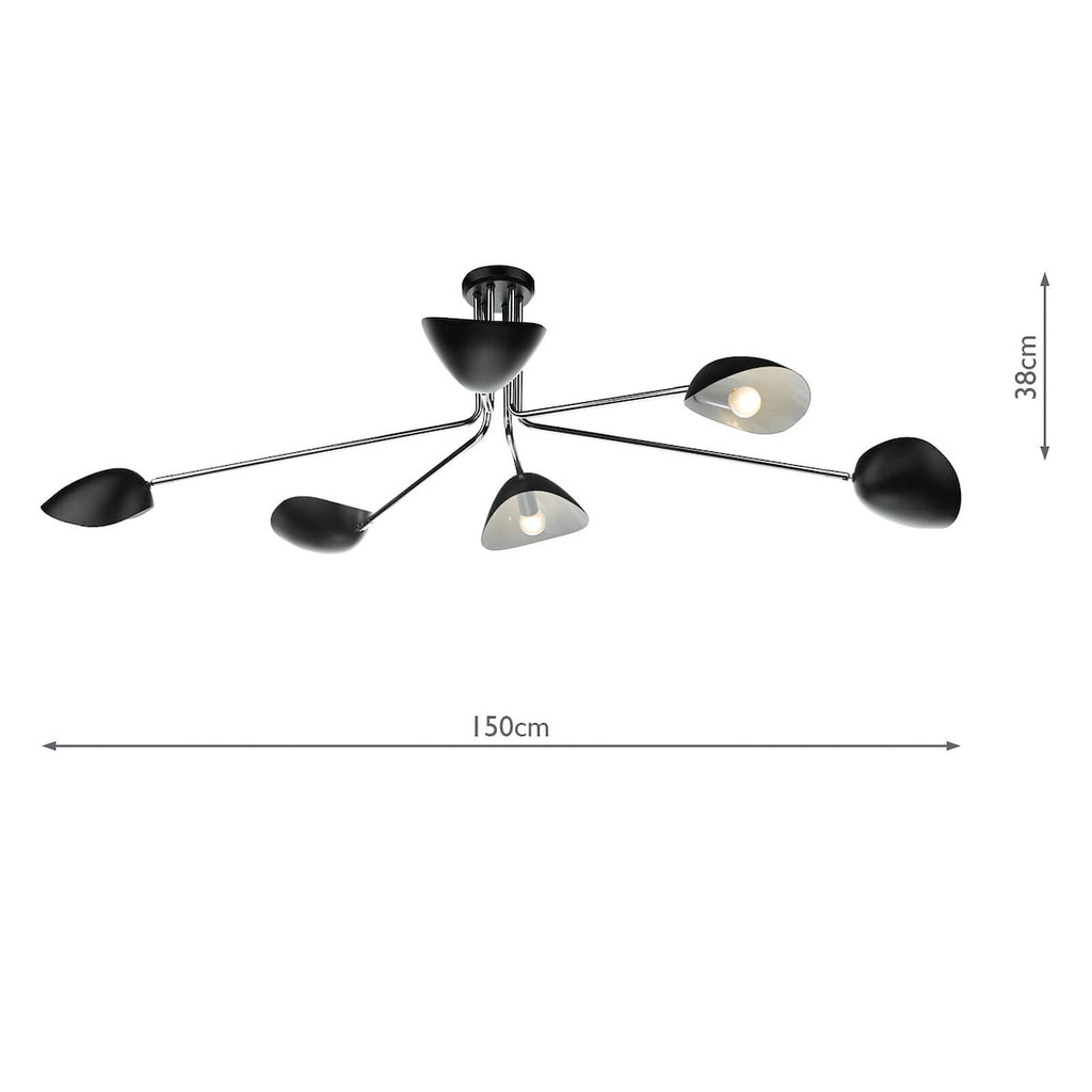 Krug 6 Light Semi Flush Black & Polished Chrome<br>Polished Chrome