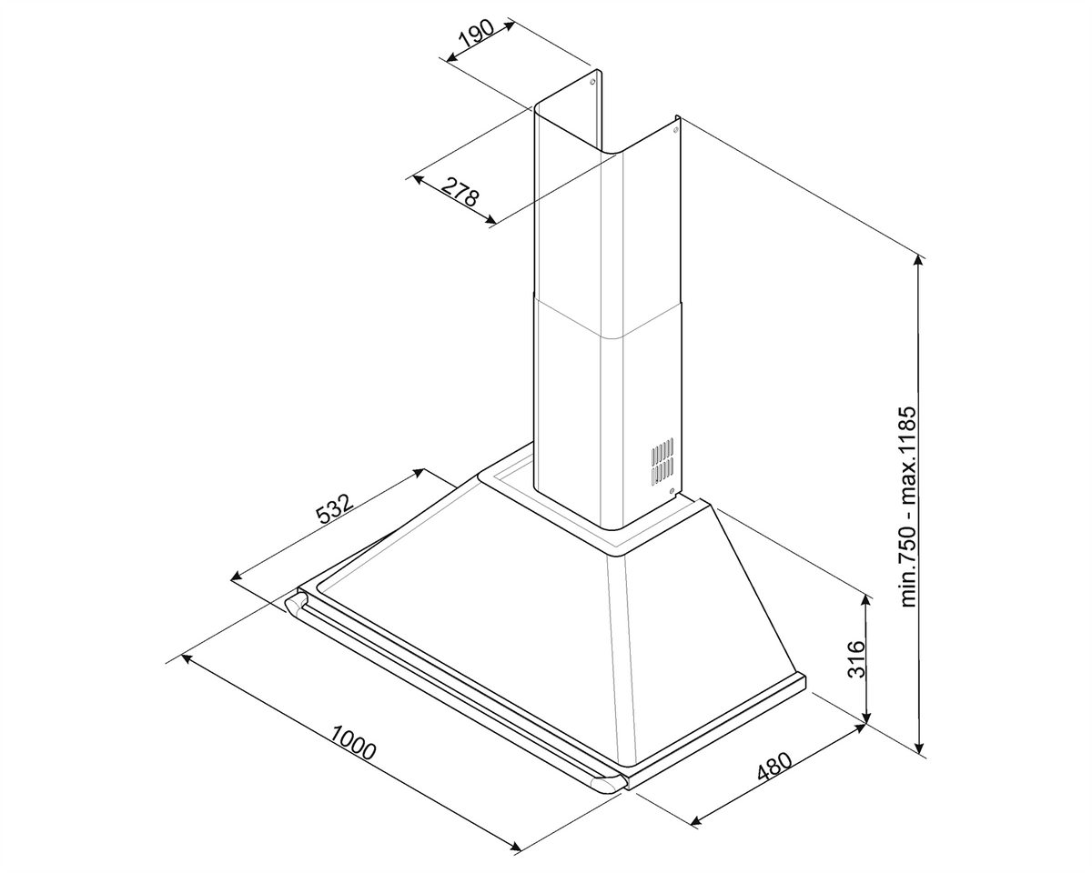 Smeg KT100 Victoria Chimney Cooker Hood