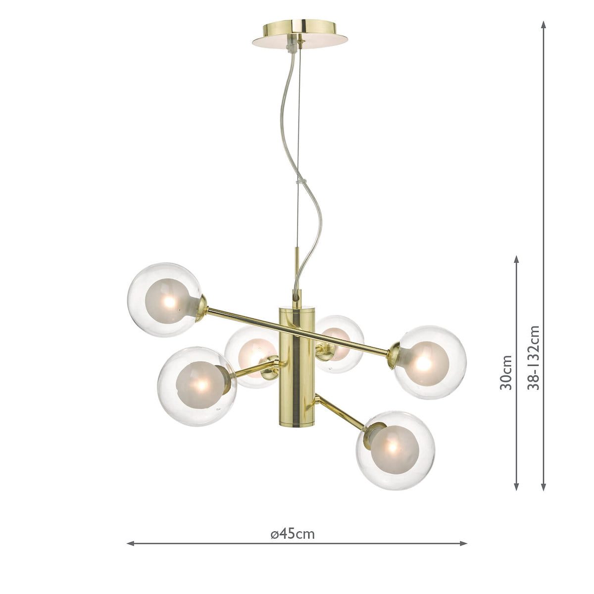 Kumara 6 Light Pendant Gold & Glass<br>Polished Gold