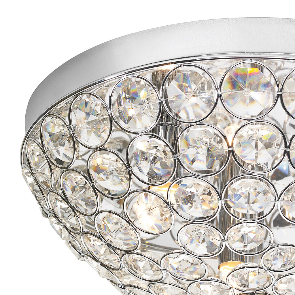 Kyrie 3 Light Flush In Polished Chrome & Crystal<br>Crystal