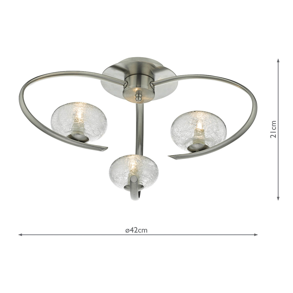 Leighton 3 Light Semi Flush Satin Chrome Glass<br>Satin Chrome