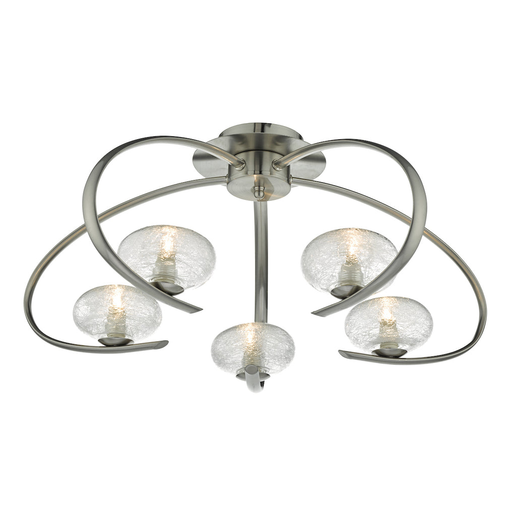 Leighton 5lt Semi Flush Satin Chrome & Sugar Cane Glass<br>Satin Chrome
