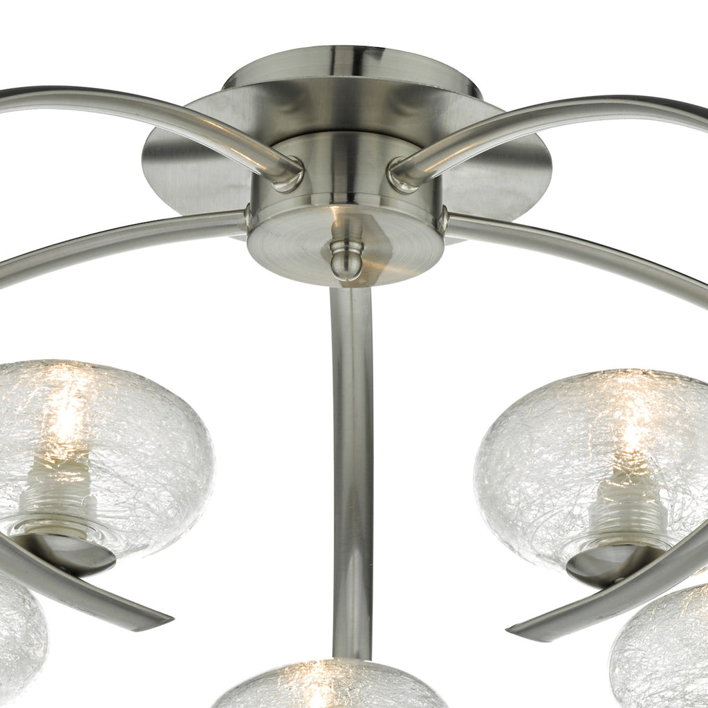 Leighton 5lt Semi Flush Satin Chrome & Sugar Cane Glass<br>Satin Chrome